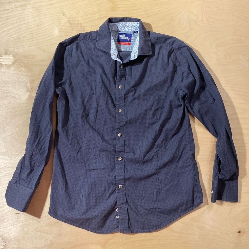 Billy London Slim Fit Dark Blue Casual Button-Down Shirt Large (NL) - Picture 3 of 10